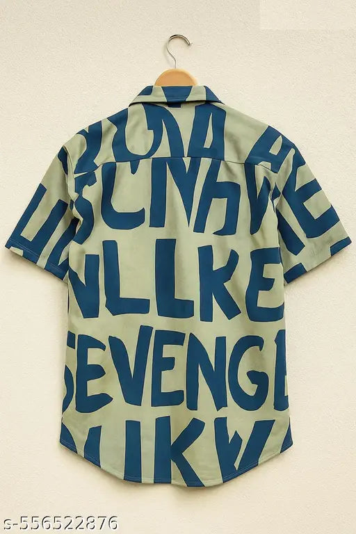 Men's Olive Green Bold Letter Print Casual Shirt