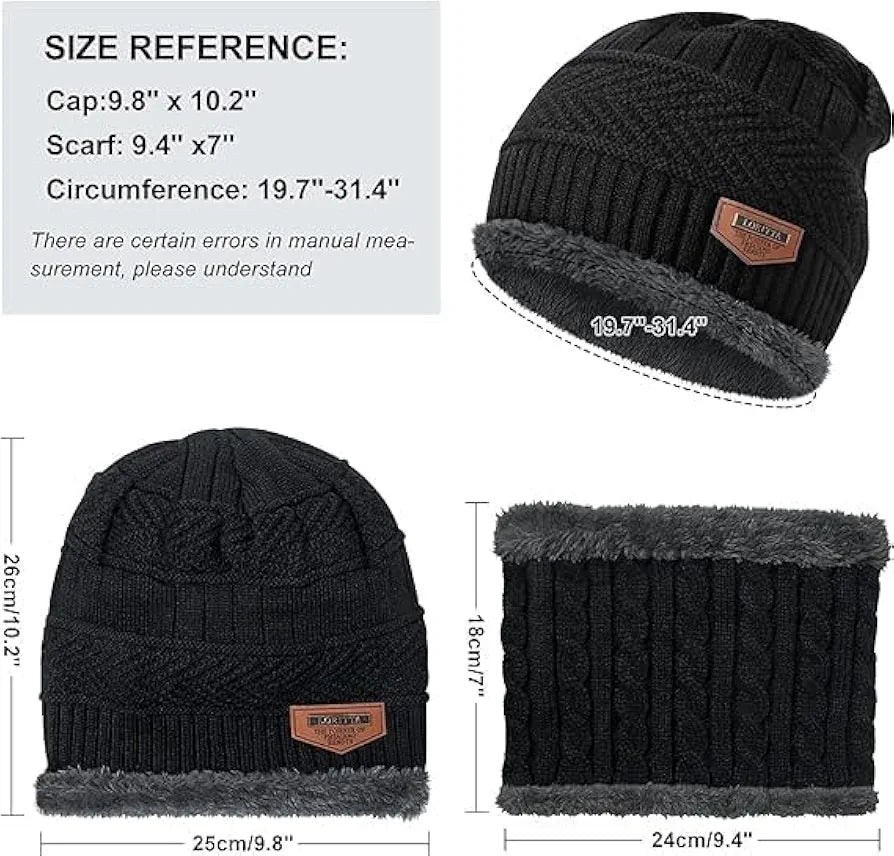 Fitness Mantra® Beanie Cap & Muffler for Men & Women| Beanie Cap| Woolen Topaa| Winter Cap| Head & Neck Warmer| Black Color| 1 Set|