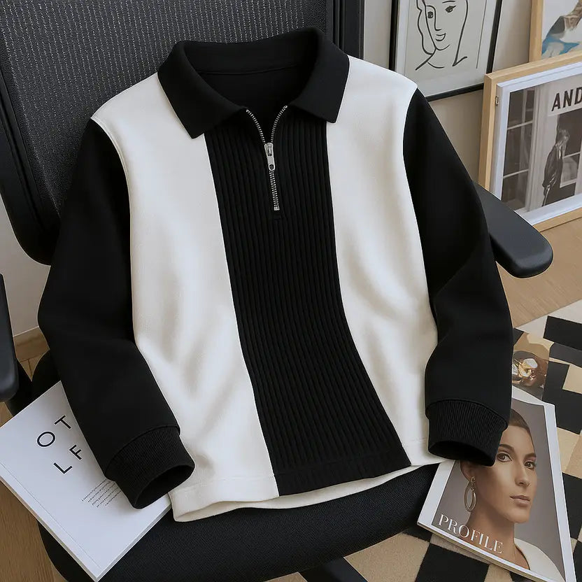 Men's Colorblock Polo Neck Sweatshirt