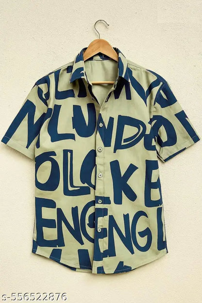 Men's Olive Green Bold Letter Print Casual Shirt