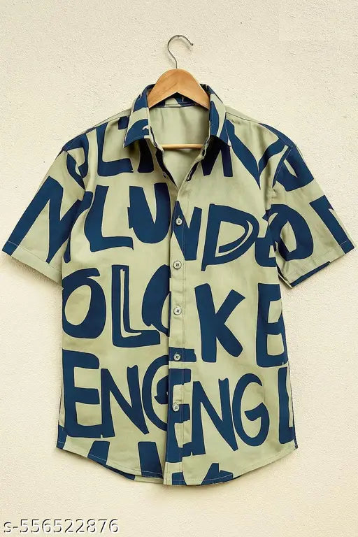 Men's Olive Green Bold Letter Print Casual Shirt